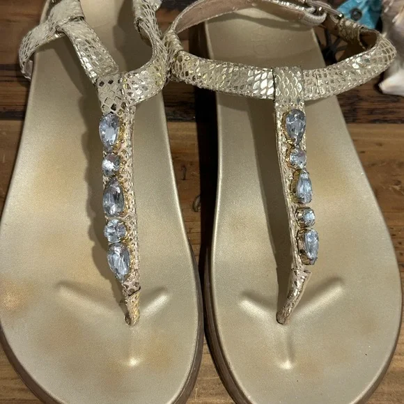 Vionic Gold Snake Print Sandals with Crystal Accents - Picture 3 of 13